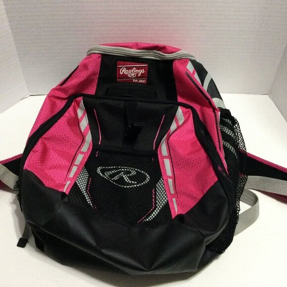 Rawlings R400 Unisex Youth Black Neon Pink Players Zip Backpack - Picture 1 of 5